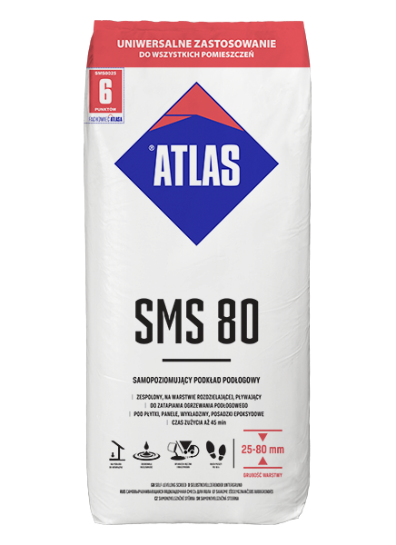 ATLAS SMS 80  25 Kg Ausgleichsmasse selbstnivellierender Estrich  Zement Basis 25-80mm